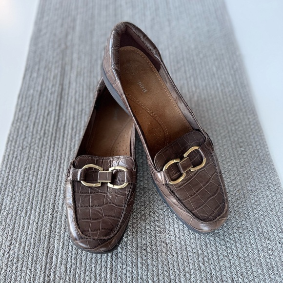 Easy Spirit Avienta Brown Croc Leather Brass Horsebit Loafers Shoes Size 10M - Picture 3 of 13